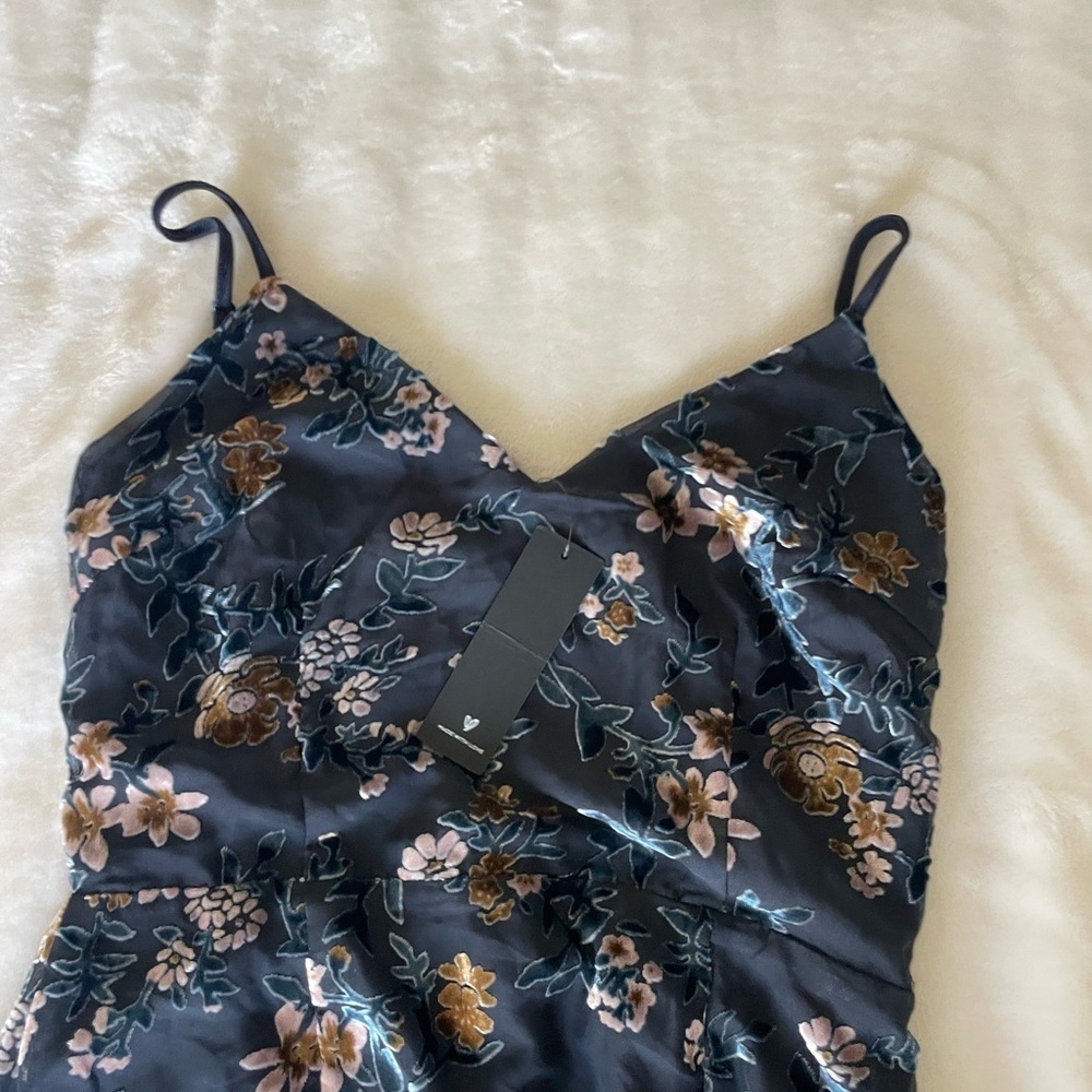Lulu's Navy Floral Burnout Asymmetrical Mini Dress - Picture 3 of 9